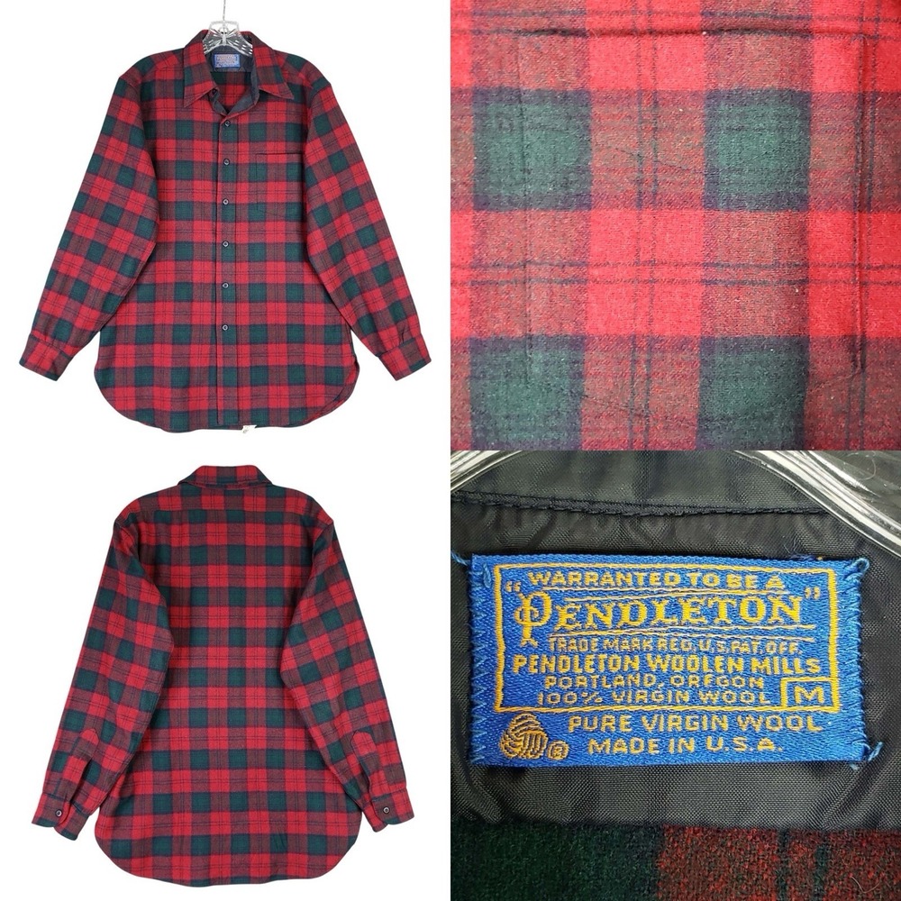 Pendleton Board Shirt Button Up Red Lindsay Tartan Plaid Mens Sz Medium Wool LS